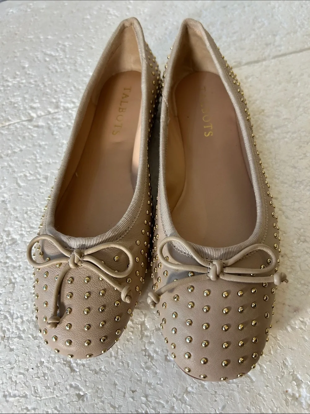 Talbots SZ 5 Nude Leather Studded Ballet Flat Formal Coquette Romantic Wardrobe